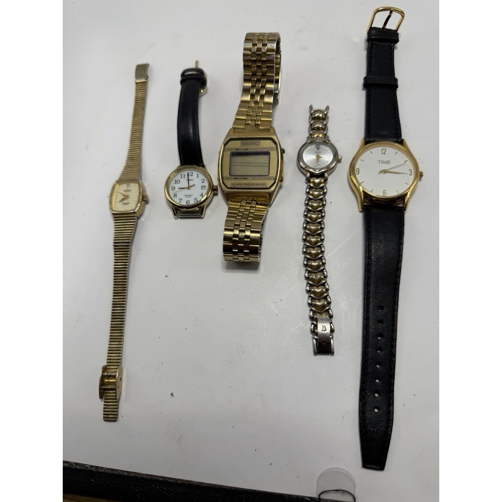 Vintage Watch Lot Seiko Bulova Timex Gold Tone Quartz Digitalโ 6pcs